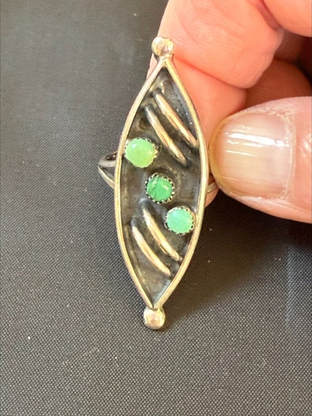 1930s OOAK Vintage Indian Turquoise Navajo Sterling Silver .925 Handmade Size 8